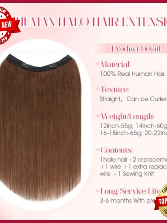 16 Inch Real Human Hair Halo Extensions with Invisible Wire for Volume